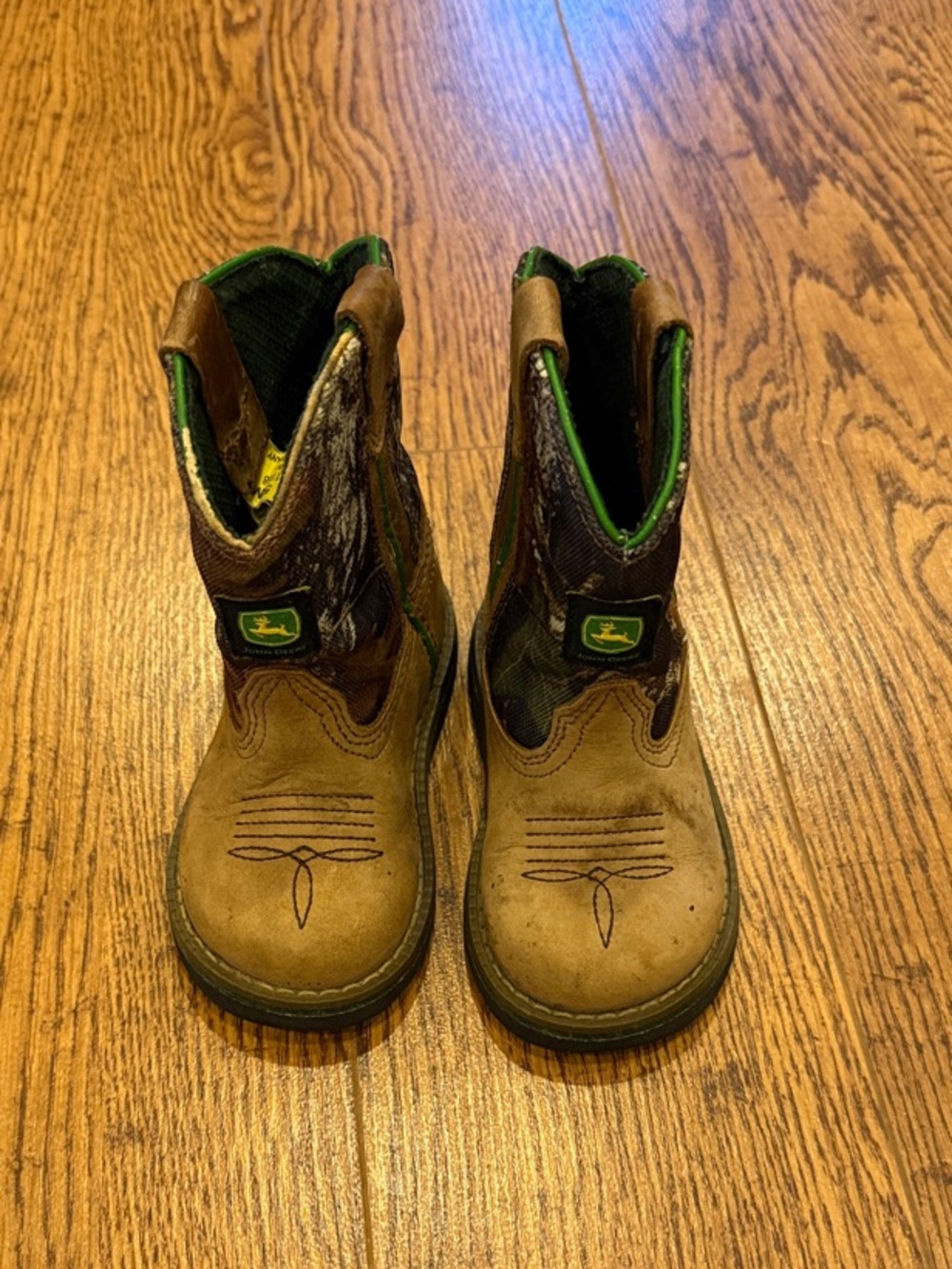 John Deere Brown and Green Kids Pull-On Cowboy Boots